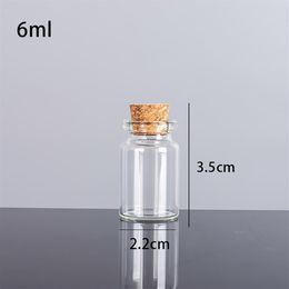 6ML 22X35X12 5MM Small Mini Clear Glass bottles Jars with Cork Stoppers Message Weddings Wish Jewellery Party Favors295t