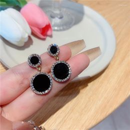 Dangle Earrings Dripping Oil Black Star Korean Crystal Geometric Round Square Pendant Drop Earring Celebrity Women's Fashion Jewelry