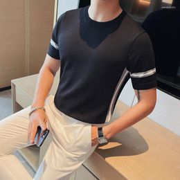 Men's T Shirts Plus Size 4XL-M Summer Ice Silk Short Sleeve Knitted For Men Clothing 2023 O-Neck Thin Slim Fit Casual Tops&Tees Homme