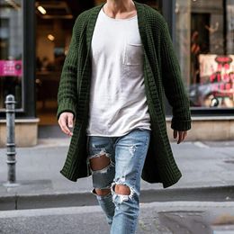 Men's Sweaters Europe and America Solid Color Open Front Long Coat Male Clothes Coats Fashion Trench Men Knit Cardigans Sweater 230728