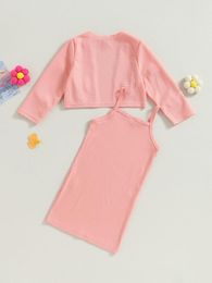 Clothing Sets Baby Girls Knit Ribbed Sling Dress And 3D Floral Waffle Cardigan Set - Adorable Fall Winter Outfit For Toddlers