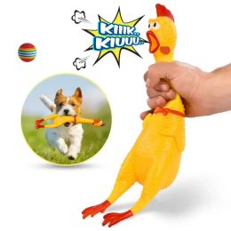 Evcil hayvan köpek oyuncakları çığlık atan tavuk sıkma sesler için Süper dayanıklı komik gıcırtılı sarı kauçuk piliç çiğneme oyuncak fy5086 jy29
