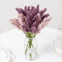 Decorative Flowers 2023 6pcs Artificial Foam Flower Small PE Lavender Bouquet Fake Plant Table Wedding Home Decoration Accessories