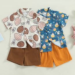 Clothing Sets 1222 Lioraitiin 05Years Baby Kids Boys Easter Shorts Set Short Sleeve Rabbit Print Buttondown Shirt 230728