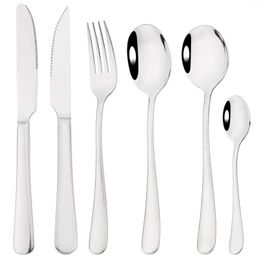 Dinnerware Sets 6Pcs Stainless Steel Steak Knife Fork Tea Spoon Tableware High Quality Soup Cutlery Set Party Kitchen Flatware