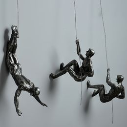 Decorative Objects Figurines 6PCS set Abstract Creative Resin Rock Climbing Man Iron Wire Wall Hanging Retro Figures Decor Statue Europe Climber People 230729