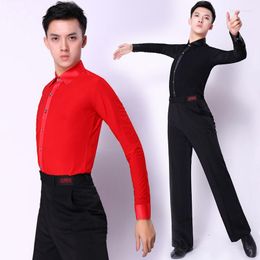 Stage Wear Mens White Dance Shirt Ballroom Modern Salsa Tango Samba Latin Standard Competition Performance Men Shirts Tops