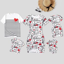 Girl's Dresses PatPat Family Matching Outfits Allover Heart Letter Print Twist Knot Bodycon and Short sleeve Striped T shirts Sets 230728