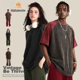 Men's T Shirts Hip Hop Leader Officiel Store Y2K Unisex Vintage Raglan Sleeves Cotton Washed T-Shirt High Street Tops 285gsm 2023 Tee