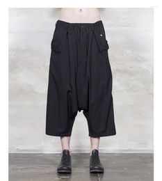 Men's Pants Harem Black Inseparate Cropped Trousers Side Buckle Structure Loose Tie Original Designer Male