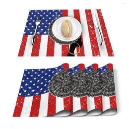 Table Runner 4/6pcs Set Mats Retro American Flag African Woman Printed Napkin Kitchen Accessories Home Party Decorative Placemats