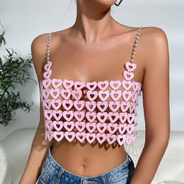 Women's Tanks Camis Fashion Loving Heart Splice Bikini Top Sling Lingerie Chain Women Sexy Bra Camisole Festival Outfit Y2K Nightclub Jewelry 230728