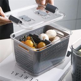 Kitchen Plastic Storage Box Fruit and Vegetable Drainer Storage Box Fridge Multifunctional With Lid Freshness-Keeping Containers 2284o