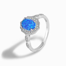 European and American retro sterling silver S925 blue Australian gemstone oval jewelry, niche design, light luxury women's ring