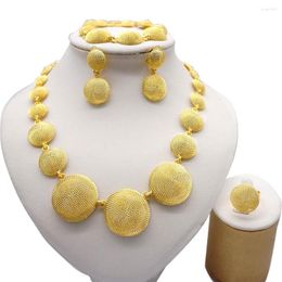 Necklace Earrings Set African Bead Jewelry Earring Bracelet Gold Color Beads Dubai Ethiopian For Women Jewellery