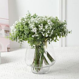 Decorative Flowers 12pcs/bundle Artificial Flower With Babysbreath Eucalyptus Leaf Plant Bouquet Diy Fake Wedding Home Office Decoration