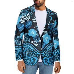 Men's Suits Polynesian Tribal Samoan Totem Tattoo Samoa Prints Style Men Casual V-Neck Blazers Fashion Slim Fit Short Sleeve Suit Coat