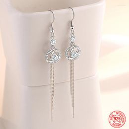 Hoop Earrings TIEEYINY 925 Sterling Silver Round Zircon Long Tassel Dangle For Women Charm Jewellery