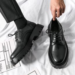 Men's leather shoes British thick-soled business casual shoes suit thick-soled party black high-end leather shoes