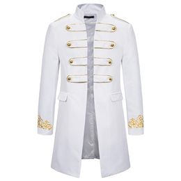White Stand Collar Embroidery Blazer Men Military Dress Tuxedo Suit Jacket Nightclub Stage Cosplay Masculino 210904230w