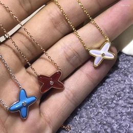 Pendant Necklaces High Quality Turquoise Colour Red White Shell Stone Cross Necklace For Women Brand Jewellery (DJ1963)