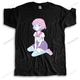 Men's T Shirts Men Cotton Casual Shirt Sad Girl Yami Kawaii Pastel Goth Humor White Geek Short Male Loose Tops For Him Plus Size Teeshirt