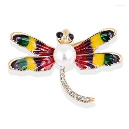 Brooches Fashion Crystal Dragonfly Brooch Cute Pearl Enamel Insect For Women Pins Wedding Jewelry Accessories