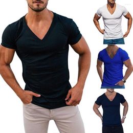 Men's T Shirts Mens V Neck Plain Short Sleeve T-Shirt Summer Slim Fit Casual Muscle Pullover Tops Tee