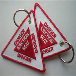 DANGER Ejection Seat Key Tag with Customised Embroidered Logo Accept Any Colour and Size 9 x 7 7cm 100pcs lot304L