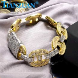 15mm Double Colour Bracelet Pig Nose Silver 925 Baguette Cuban Link Hip Hop d Moissanite Link Chain Jewellery for Women Men Gifts