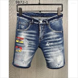 Men's Jeans Summer Letter Printing Short Fashion Casual Slim Hole Denim Shorts 9872-1