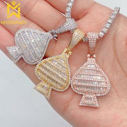 Pendant Necklaces Spade Square Pendant Necklaces For Men S925 Silver Real Diamond Necklace Women Jewellery Pass Tester With GRA 230728