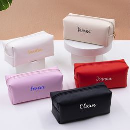 Cosmetic Bags Cases Personalised Embroidery Small Makeup Bag PU Leather Travel Pouch Toiletry for Women Portable Water Resistant 230728