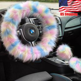 Cute Fluffy Steering Wheel Covers for Women Girls Ladies Fuzzy Handbrake Cover & Gear Shift Cover Luxurious Faux Fox Fur Furry Dec169W