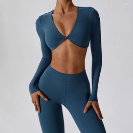 Active Sets Lycra Yoga Set 2pcs Women Long Sleeve Crop Top And High Waisted Tight Leisure Bell-Bottoms Quick Dry Sports Fitness Clothing