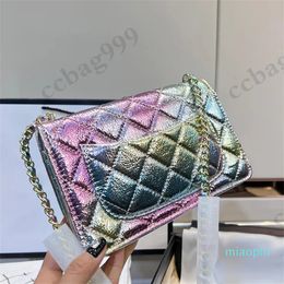 Womens Colorful Gradient Bags Classic Lambskin Wallets Shiny Shimmer Hardware Crossbody Card Holder Multi Pockets Clutch Coins Purse 20x13CM