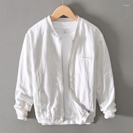 Men's Jackets 2023 Boutique Retro Casual Ramie Jacket Baseball Collar Zipper Loose All-match Youth Cotton And Linen