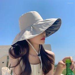 Berets Black Rubber Sunscreen Hat Women's Summer Foldable Large Brim Sunshade Fisherman's UV Protection Sun