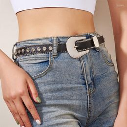 Belts Pu Rhinestone Belt For Women Designer Metal Buckle Waist Strap Female Girl Jeans Dress Trouser Decorative Waistband