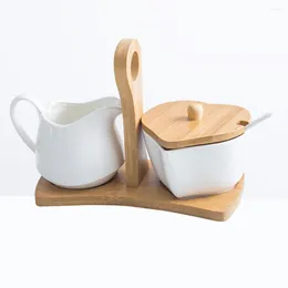 Dinnerware Sets Wedding Gift Coffee Sweetener Syrup Ceramic Sugar Set White Export Honey Storage Pot Serving