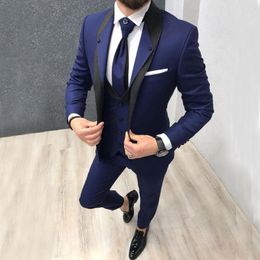 Men's Suits Royal Blue Formal Men Slim Fit 3 Piece Wedding Tuxedo For Groom Prom Male Fashion Costume Jacket With Pants Waistcoat