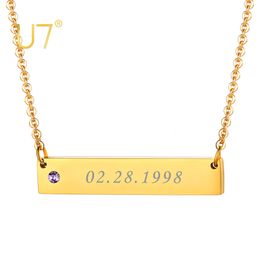 Pendant Necklaces U7 Birthstone Necklace Custom Engraved Name Stainless Steel Horizontal Bar Pendant Clavicle Choker Necklaces for Women Girls 230728