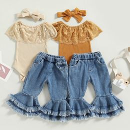 Clothing Sets 0107 Lioraitiin 024M Infant Baby Girls 3Pcs Summer Pants Set Sleeveless Lace Patchwork Romper with Tasselled Flare 230728