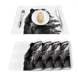 Table Runner 4/6pcs Set Mats Artistic Close-Up Bear Printed Napkin Kitchen Accessories Home Party Decorative Placemats