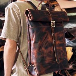 School Bags Vintage Men s Backpacks to Reproduce All feng ma pi Leather Backpack 230729