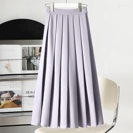 Skirts Spring Summer Solid Women's Skirt Korean Style High Waist Long Pleated Women All-Match Casual A-Line Mid-Calf