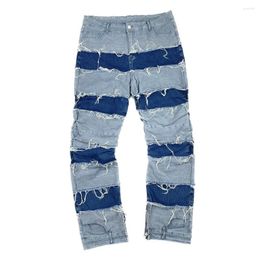 Men's Jeans Men Autumn Blue Deconstructed Patchwork Zippered Ankles Stretch Jogger