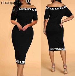 Women Casual Dresses Knits Long Sleeve Classic Letter Print High Quality Womens Slim Off Shoulder Dress Skirt Size S-3XL