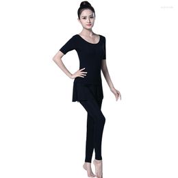 Stage Wear Short Sleeve Latin Dance Tops Pants Suit Practice Clothes Drawstring Female Modern Ballroom Tango Cha Rumba Costumes