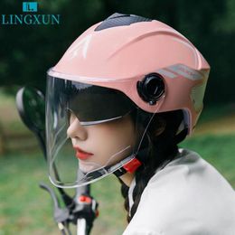 Motorcycle Helmets LINGXUN Summer Sunscreen Light Helmet Male And Lady Universal Cute Electric Car Battery LB144212v